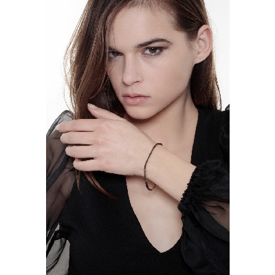 Bracelet Tennis en Or Rose 18k avec Diamants Noirs