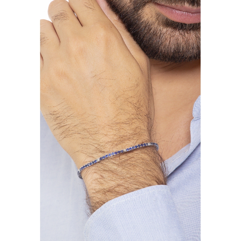 Bracelet Tennis en or blanc 18 carats avec des saphirs bleus et  diamants