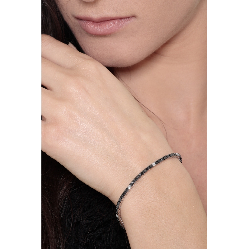 Bracelet Tennis Unisexe en Or Blanc 18k avec Diamants Noirs et Blancs