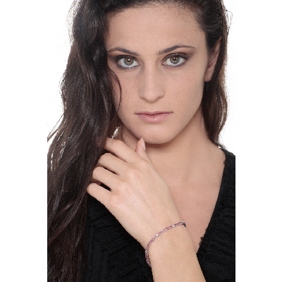 Bracelet rivière en Or Blanc 18k avec Rubis et Diamants