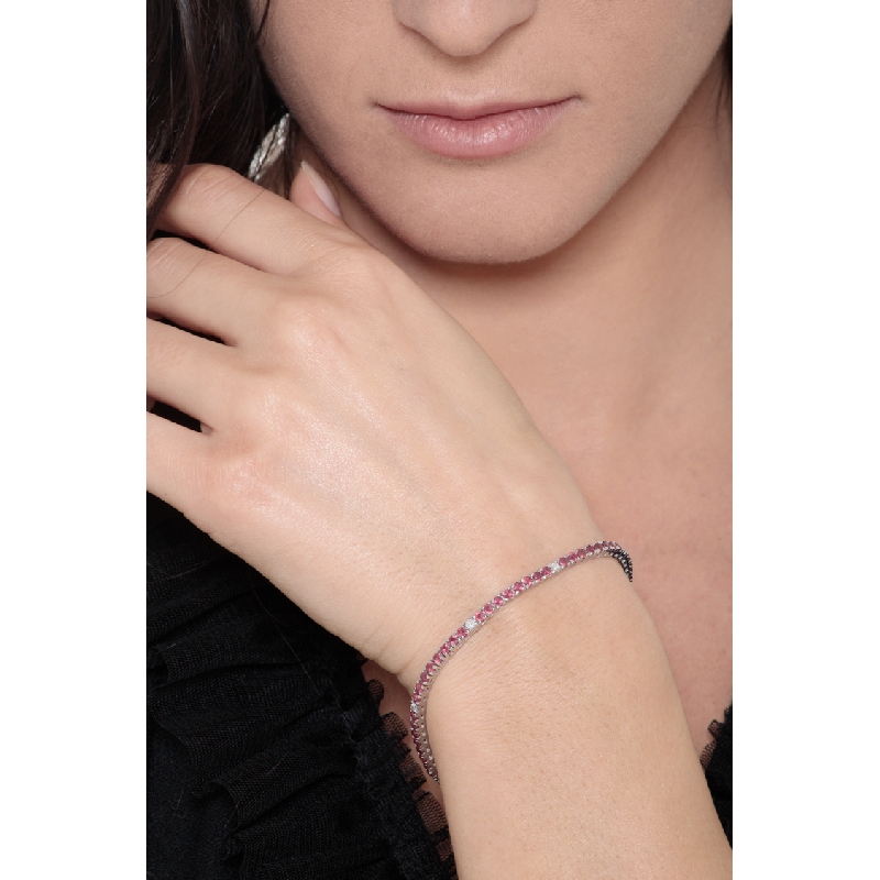 Bracelet rivière en Or Blanc 18k avec Rubis et Diamants