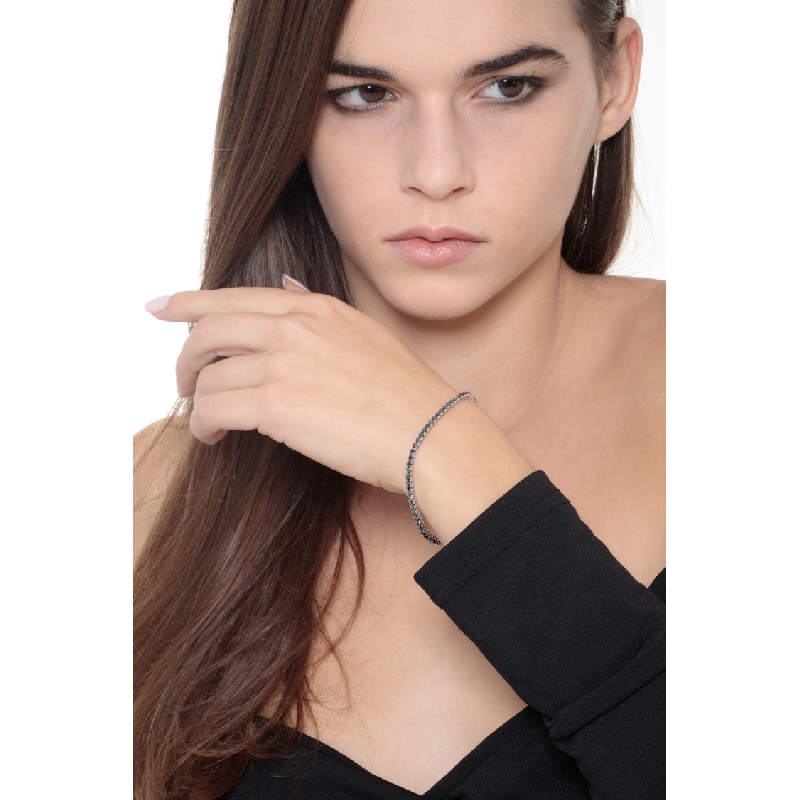 Bracelet avec Diamants Noirs Tennis en Or Blanc 18k 