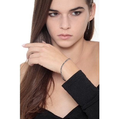 Bracelet avec Diamants Noirs Tennis en Or Blanc 18k 