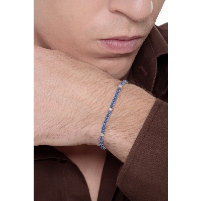 Bracelet riviere en Or Blanc 18k avec Saphir Bleu