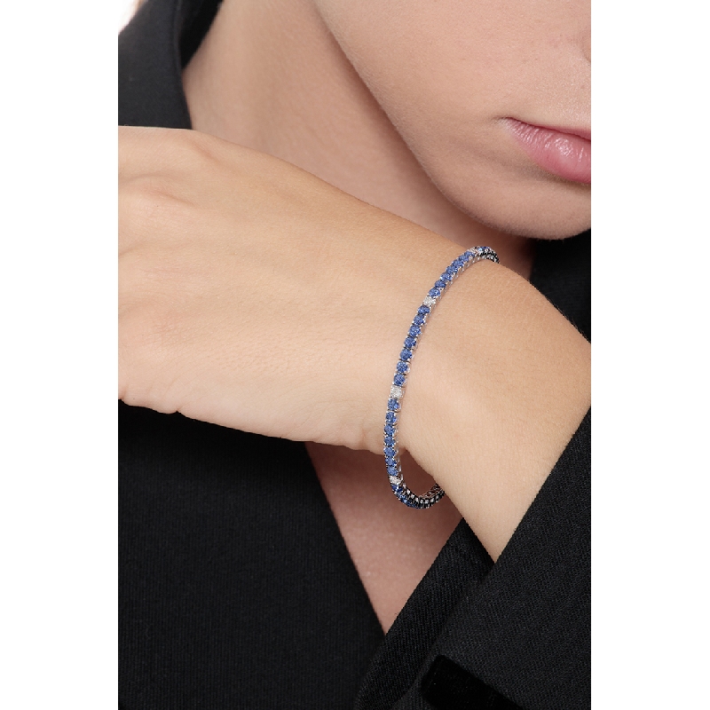 Bracelet riviere en Or Blanc 18k avec Saphir Bleu