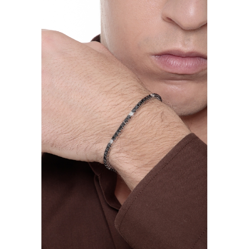 Bracelet Tennis en or blanc 18 carats avec diamants noirs et blancs