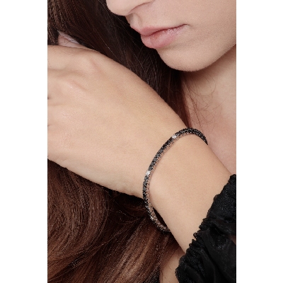 Bracelet Tennis en or blanc 18 carats avec diamants noirs et blancs