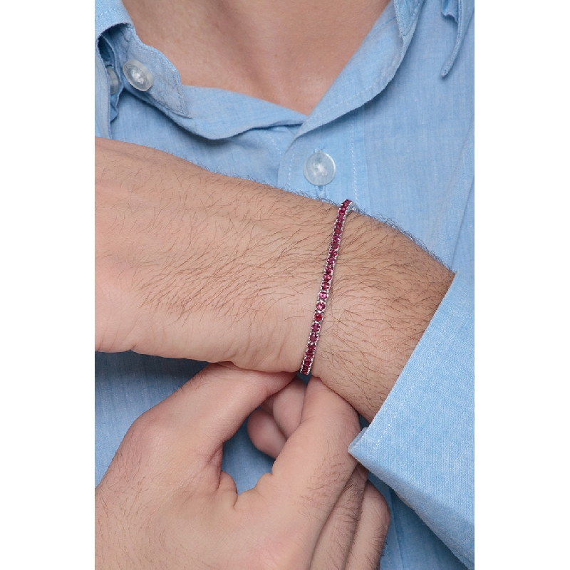 Bracelet Tennis Or Blanc 18k et Rubis