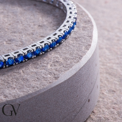 Bracelet Tennis en Or Blanc 18k avec Saphirs 