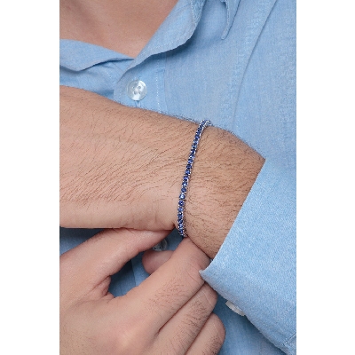 Bracelet Tennis en Or Blanc 18k avec Saphirs 