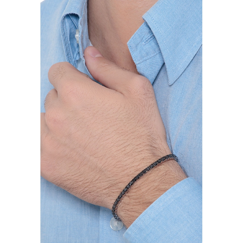 Bracelet tennis en or blanc 18k avec diamants noirs