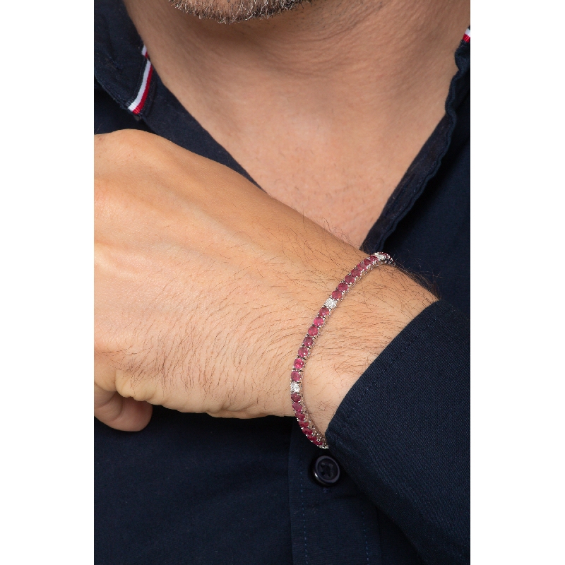 Bracelet tennis en or blanc 18K avec rubis et diamants