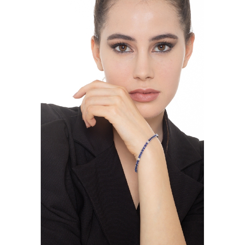 Bracelet Riviere Or Blanc 750 & Saphirs Bleus