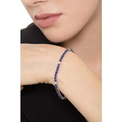 Bracelet Riviere Or Blanc 750 & Saphirs Bleus