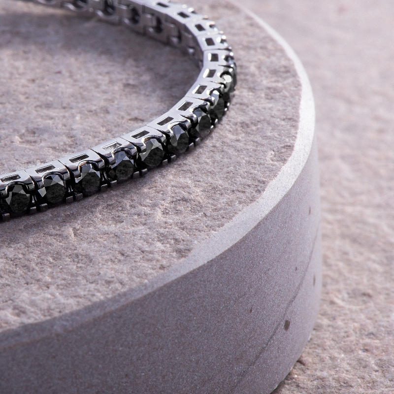 Bracelet tennis homme et femme en or blanc 750  diamants noirs