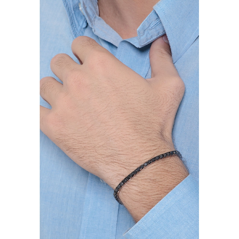 Bracelet tennis homme et femme en or blanc 750  diamants noirs