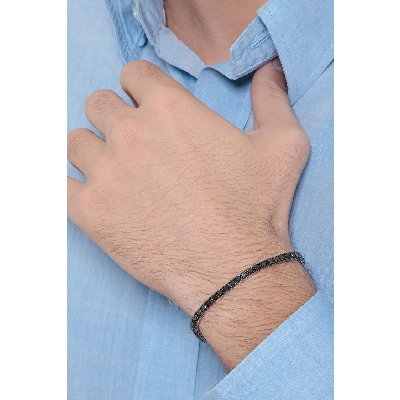 Bracelet tennis homme et femme en or blanc 750  diamants noirs