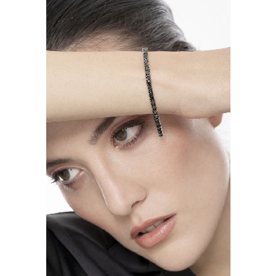 Bracelet tennis homme et femme en or blanc 750  diamants noirs