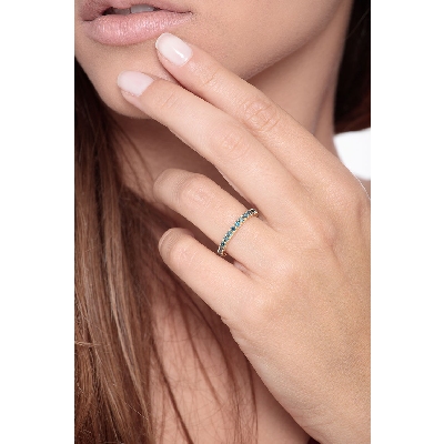 Bague eternity en Or Jaune 18k avec diamants bleus