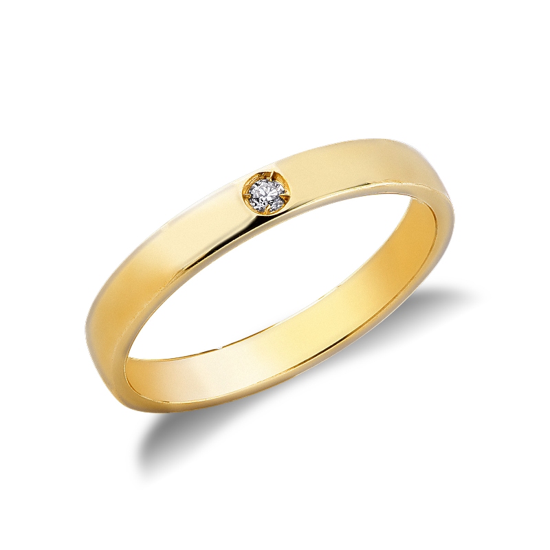 Alliance élégante Or Jaune 18k avec diamant central brillant