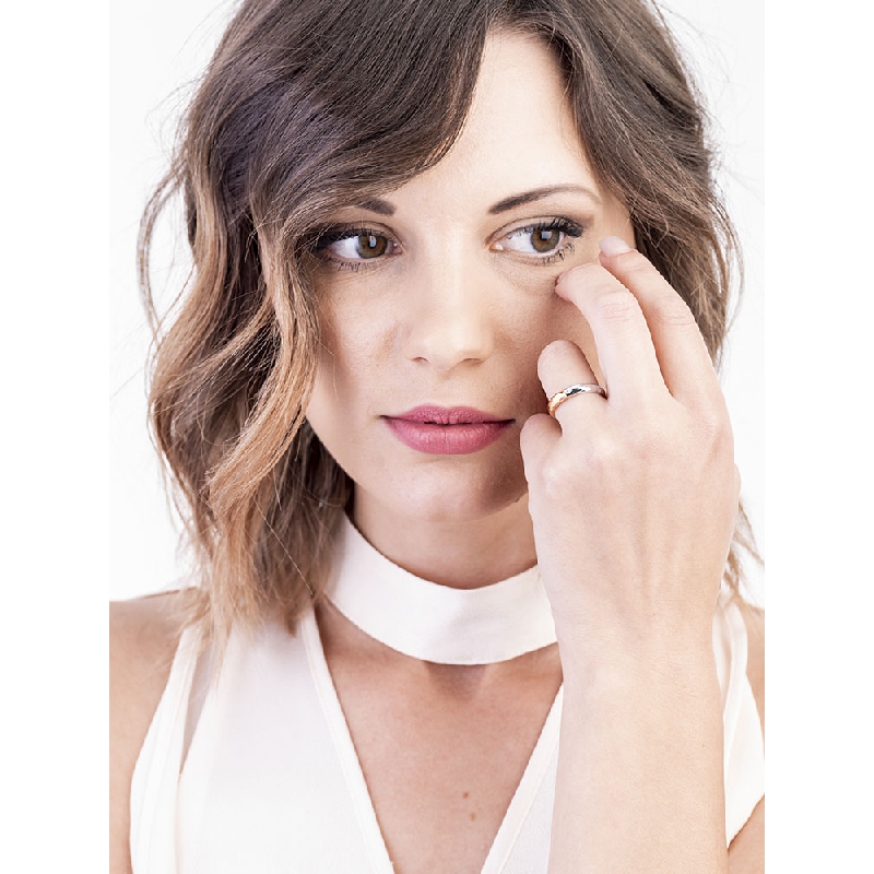 Alliance mariage Spécial en or blanc et rose 18k ornée d’un diamant 0,02 carats