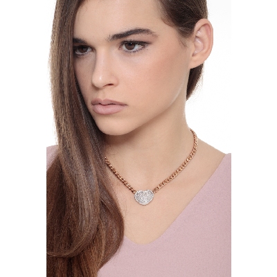 Collier gourmette or rose 18k avec cœur pavé de diamants