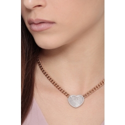 Collier gourmette or rose 18k avec cœur pavé de diamants 2