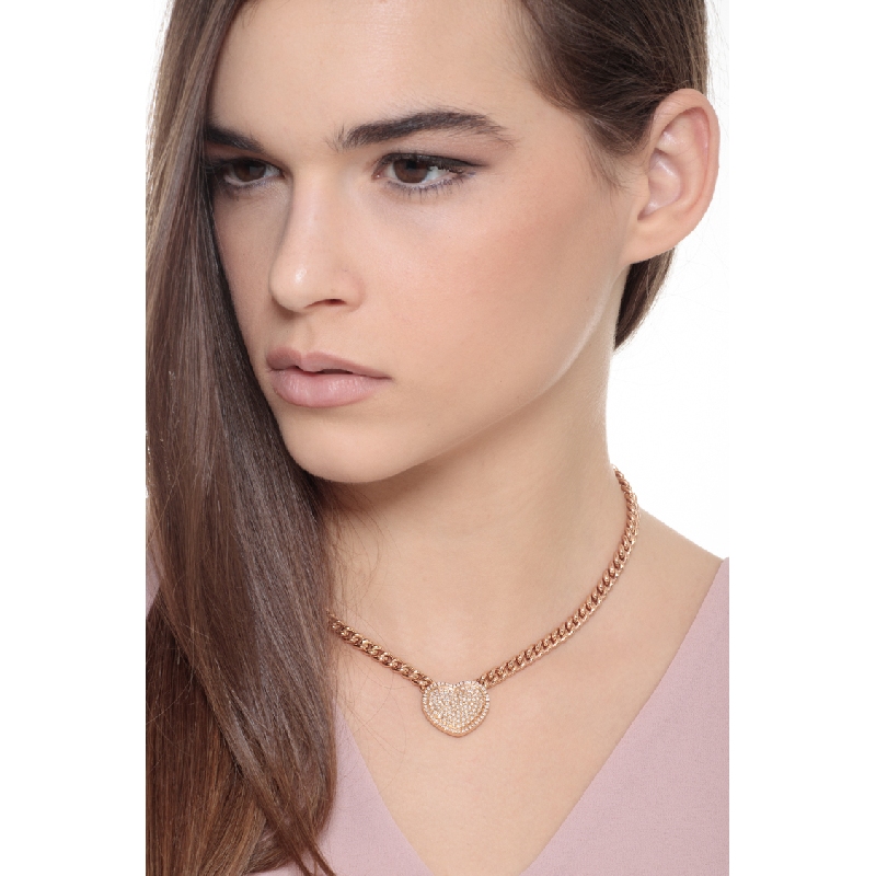 Collier Gourmette Or Rose 18k & Pendentif Cœur Pavé Diamants