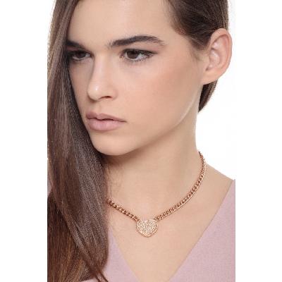 Collier Gourmette Or Rose 18k & Pendentif Cœur Pavé Diamants