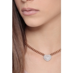 Collier gourmette or rose 750 avec cœur pavé de diamants 2