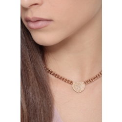 Collier chaîne gourmette or rose avec cœur pavé 2