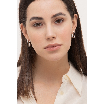 Boucles d’Oreilles Ovales Or Blanc 18k avec Diamants