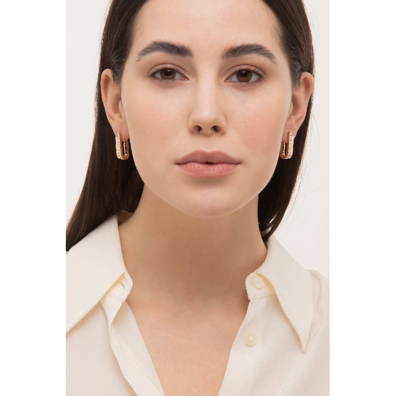 Boucles d’oreilles semi rectangulaires en or rose 18k avec diamants