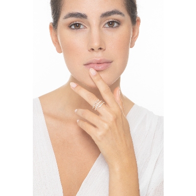 Bague or rose 18k trois lignes avec diamants