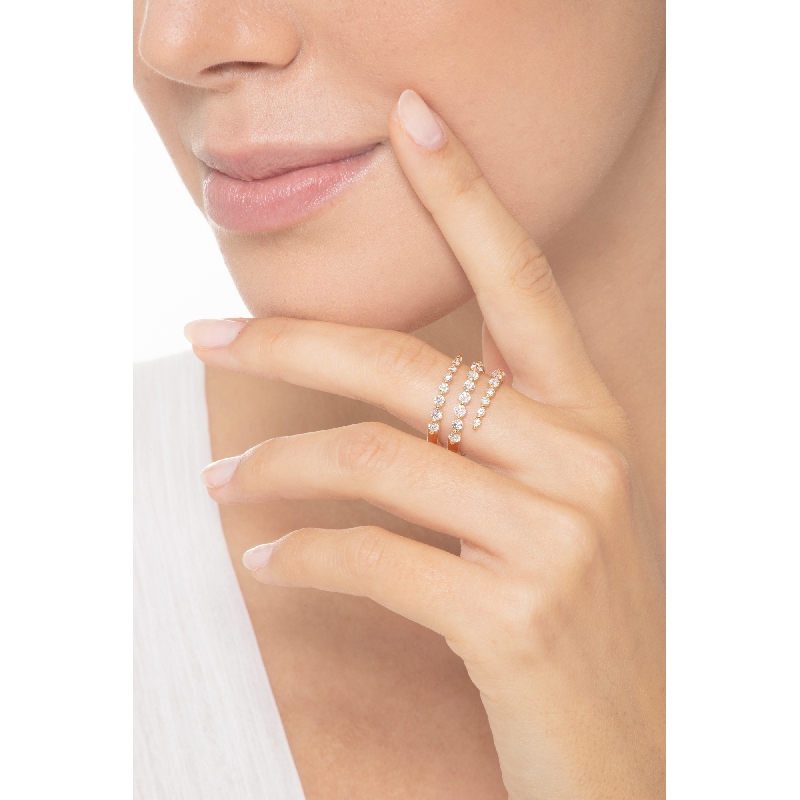 Bague or rose 18k trois lignes avec diamants