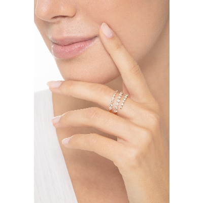 Bague or rose 18k trois lignes avec diamants