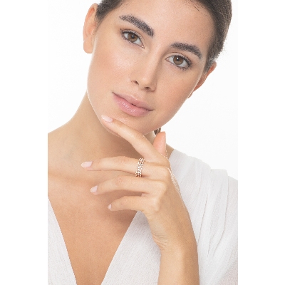 Bague or rose 18k trois rangs avec diamants