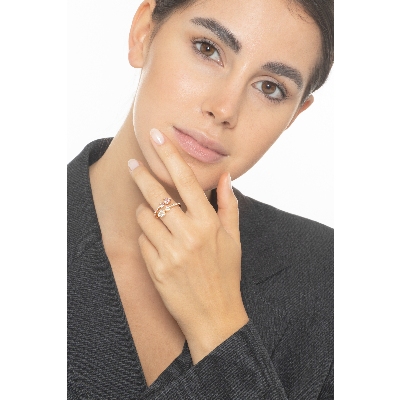 Bague Semi Rigide en Or Rose 18K avec Cœurs Diamants et Saphirs