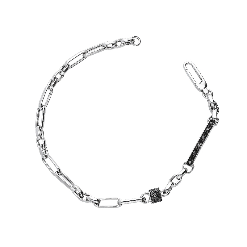 Bracelet en or blanc 18k avec barrette et zircons noirs