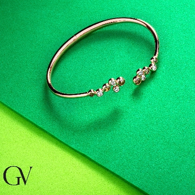 Bracelet semi-rigide or rose 18k avec diamants bruns et diamants