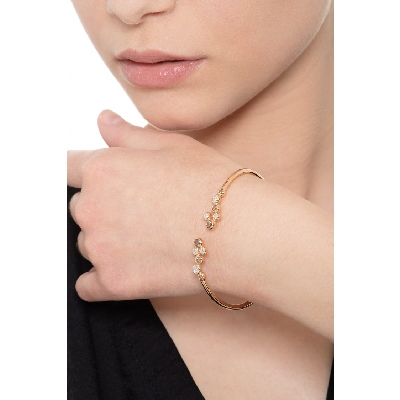 Bracelet semi-rigide or rose 18k avec diamants bruns et diamants