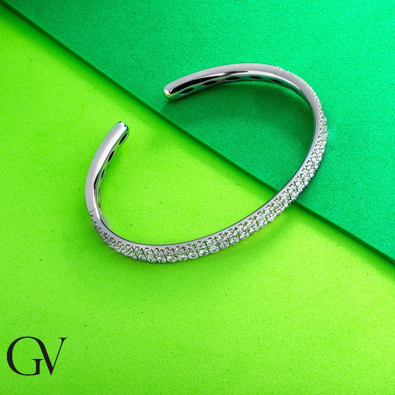 Bracelet rigide en or blanc 18k double rangee de diamants