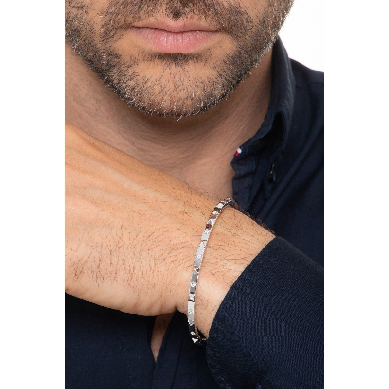 Bracelet rigide homme en or blanc 18k avec diamants