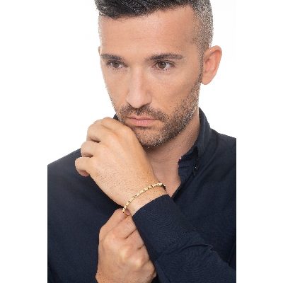 Bracelet homme rigide en or jaune 18k diamants noirs