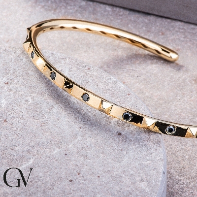 Bracelet femme rigide or jaune 18k avec diamants noirs