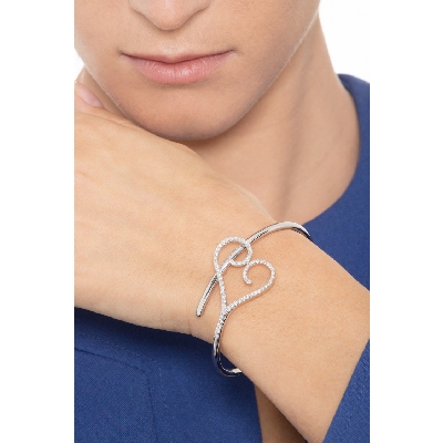 Bracelet or blanc 18k grand cœur diamants brillants