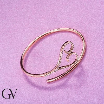 Bracelet semi-rigide or rose 18k cœur en diamants