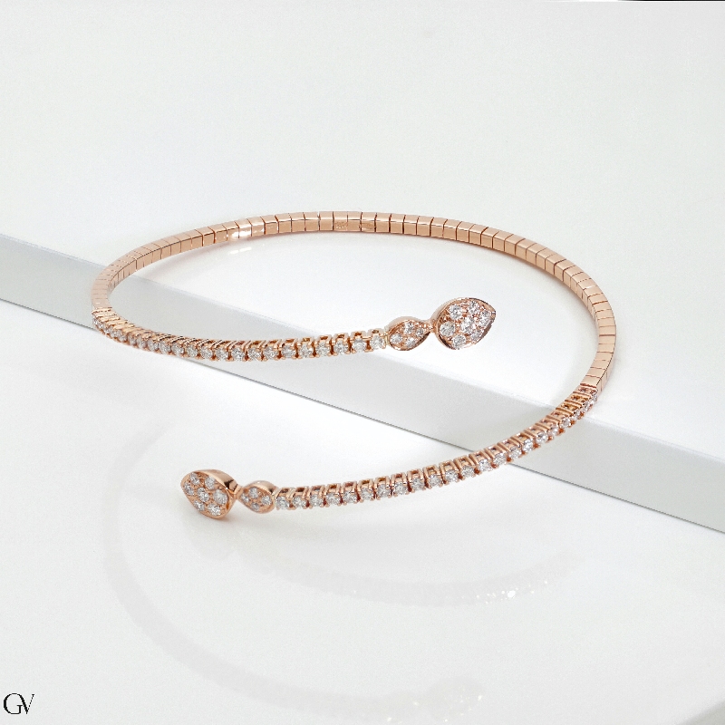 Bracelet semi rigide en or rose 18k avec gouttes et diamants