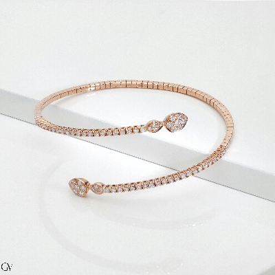 Bracelet semi rigide en or rose 18k avec gouttes et diamants