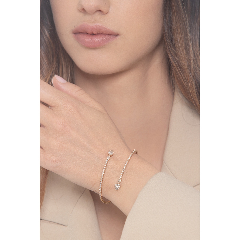 Bracelet semi rigide en or rose 18k avec gouttes et diamants